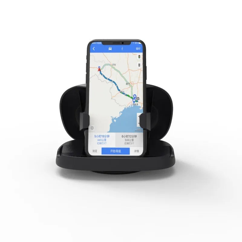 Black rotating suction cup car navigator bracket showing 360-degree ball joint adjustment mechanism