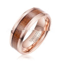 Men's 8mm Ugyen ring with wood and leather inlay in rose gold plating