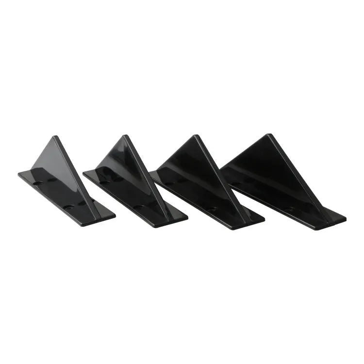 Car universal triangle rear spoiler kit with four ABS plastic pieces in bright black finish