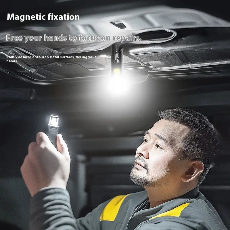 Black mini-portable work light with geometric stereo design and multi-gear brightness control