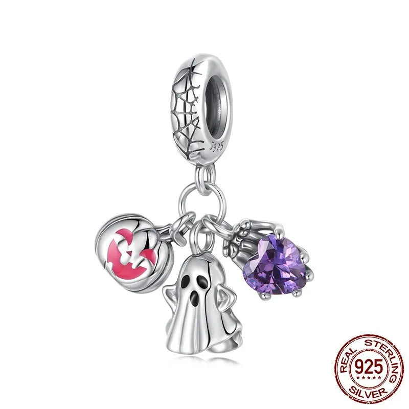 925 sterling silver Halloween ghost three-in-one pendant bead with dripping oil finish SCC3180 colour 2.2cm height