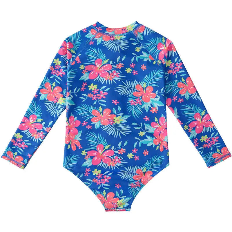 Girl's long sleeve one-piece swimming suit in polyester fabric for swimming activities