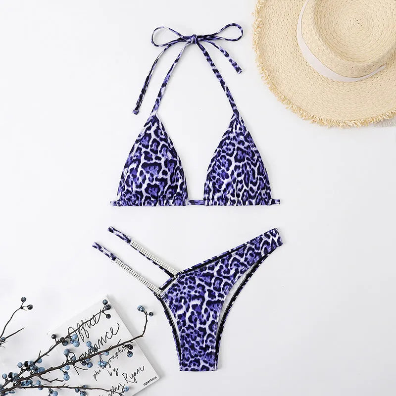 Leopard print bikini set for women with split brief design in four colours sizes S M L