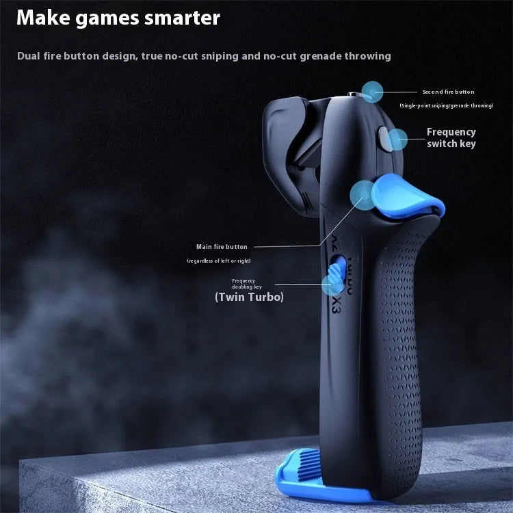 Blue mobile game controller with chicken eating button and Type-C connection for PUBG touch screen
