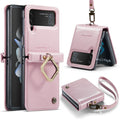 Folding PC leather phone case with Crazy Horse pattern and metal ring for Samsung Galaxy Z Flip