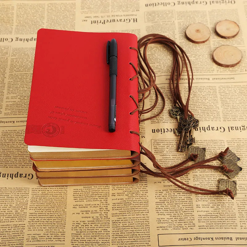 Retro bandage faux leather handbook diary with 160 sheets, large size 130x180mm, brown colour