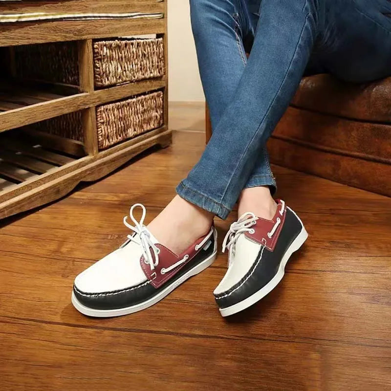 Men's flat heel casual shoes with round toe and artificial PU upper in solid colour options