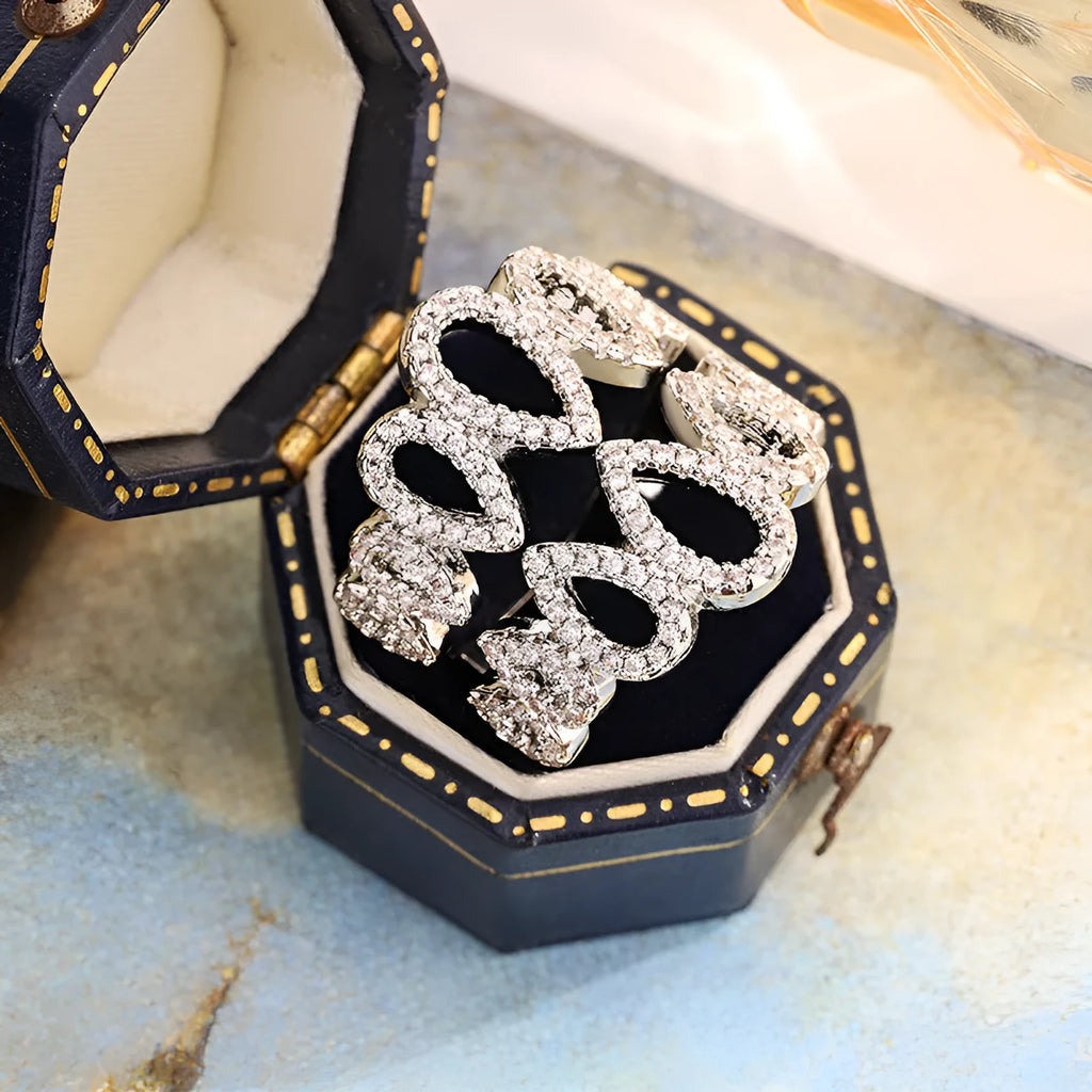 Gold plated hexagon zircon ring for women in sizes 6 to 10, copper base