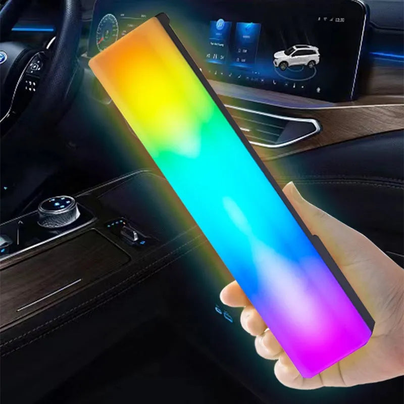 3D RGB desktop ambiance lamp with voice-activated rhythm lighting in black or white shell.
