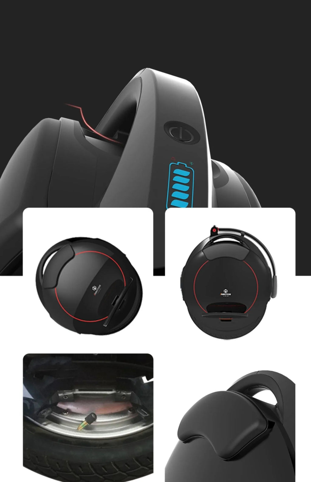 Black 14-inch smart balance car one wheel somatosensory with 72V battery and 25km range