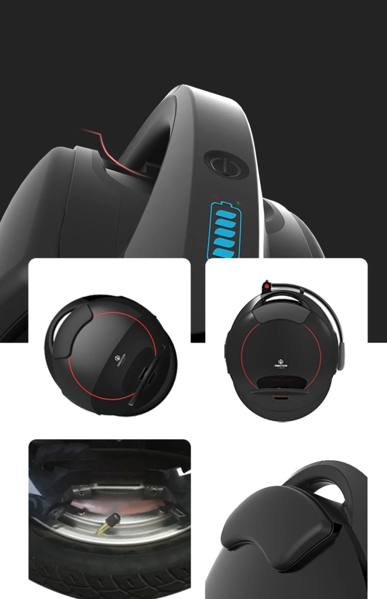 Black 14-inch smart balance car one wheel somatosensory with 72V battery and 25km range