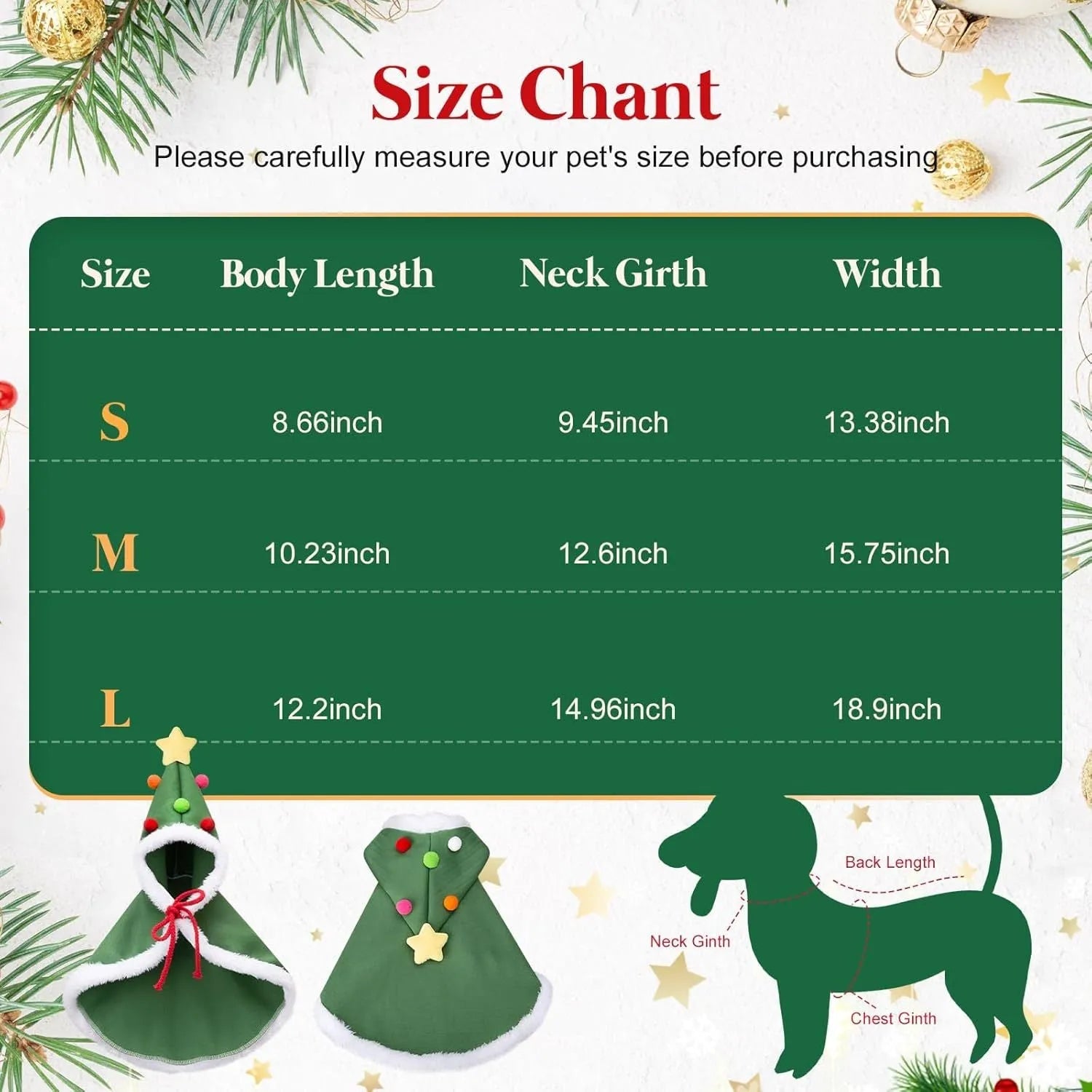 Cat Christmas cape with velvet stars hat in green, adjustable ties, side view on a cat