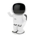 Astronaut-shaped robot camera with night vision and two-way audio, black or white, 208x120x93mm