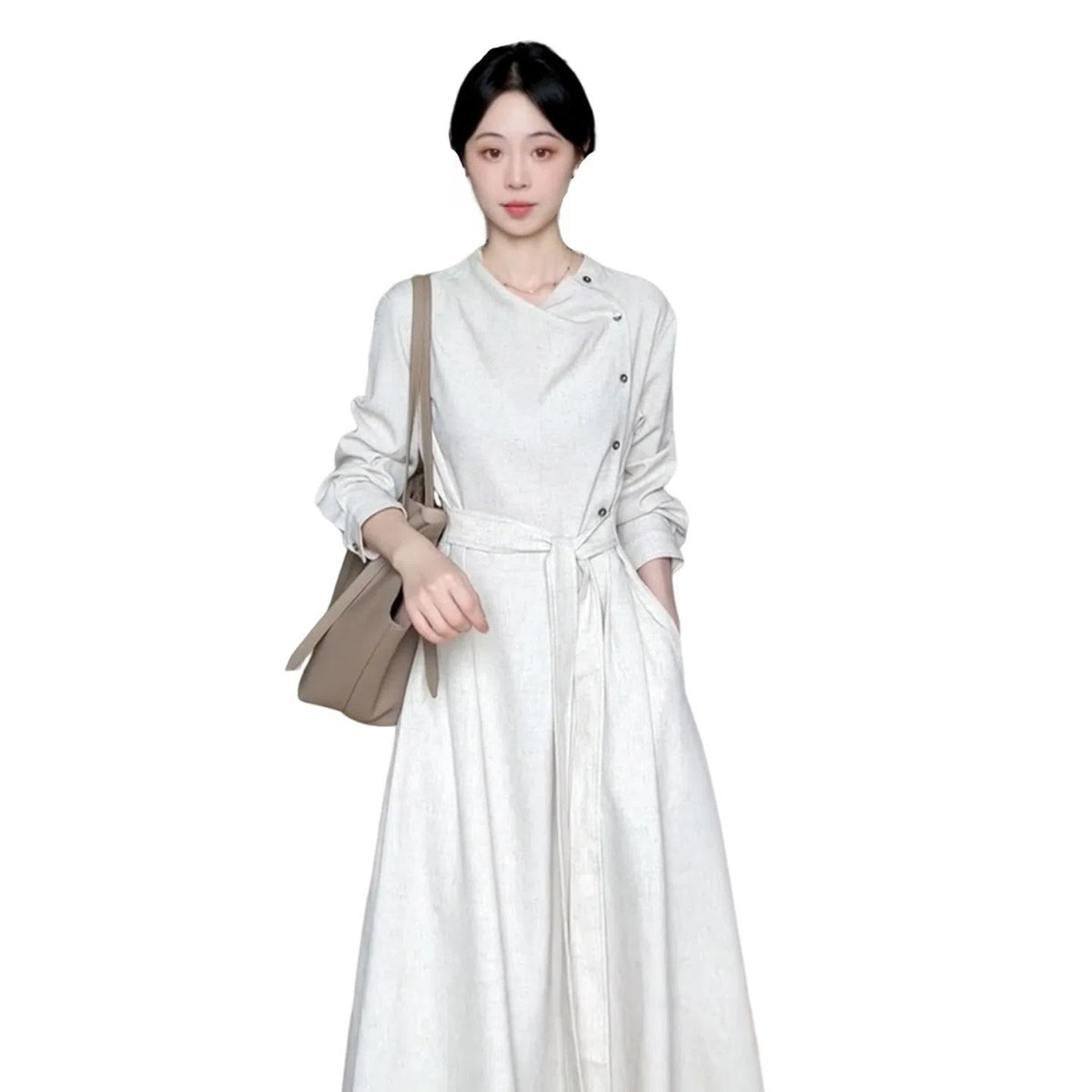 Apricot strapped long sleeve dress for women in polyester, sizes S to XL