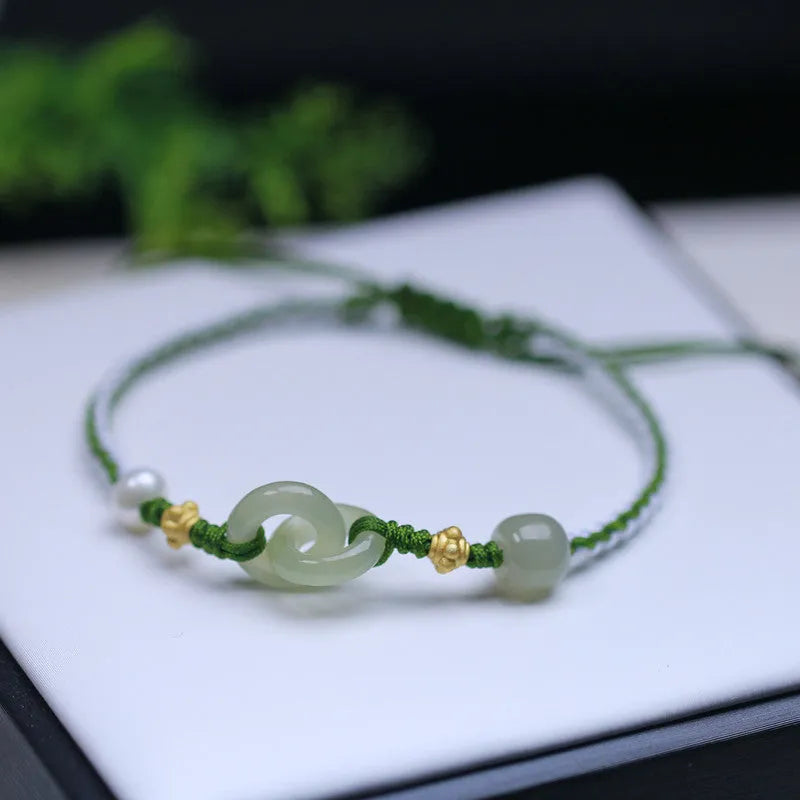DIY woven bracelet with Hetian jade pendant and hollow national tide design on flexible wire