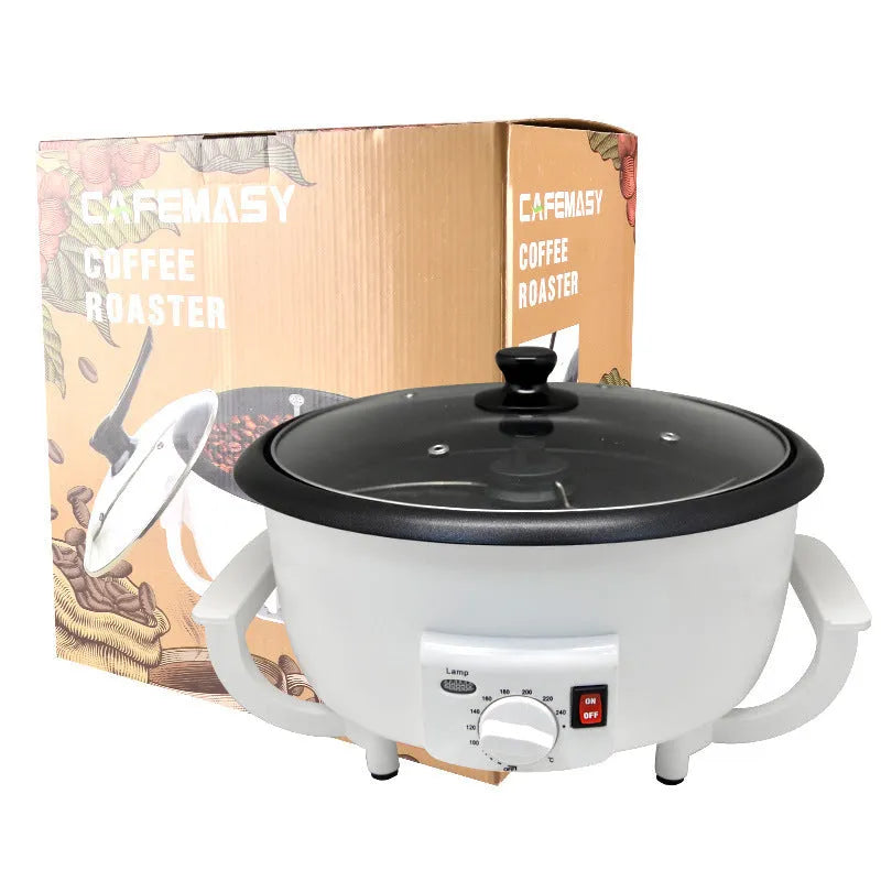 White oblate-shaped coffee bean roasting machine with 750g capacity
