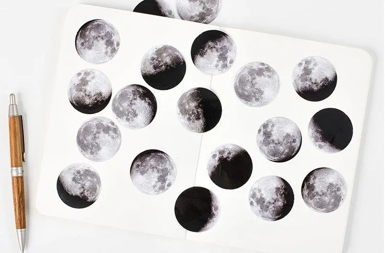 45 piece moon sticker set on paper, each sticker 40mm by 40mm, for diary and book decoration