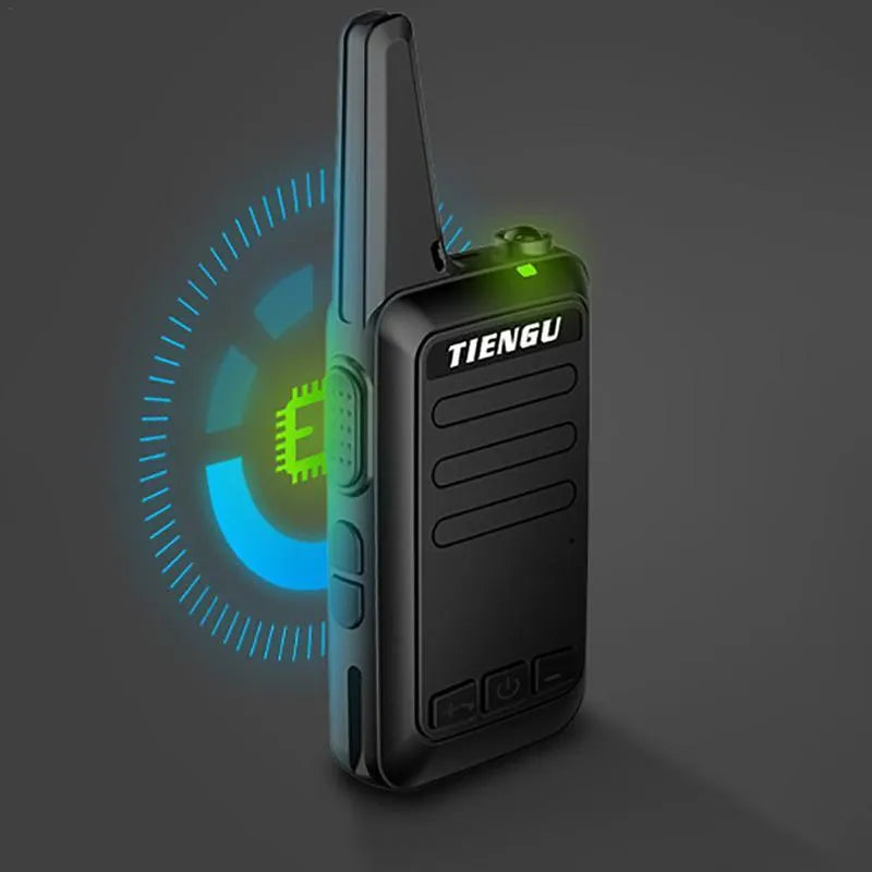 TIENGU black wireless handheld radio intercom with LED flashlight and portable back clip