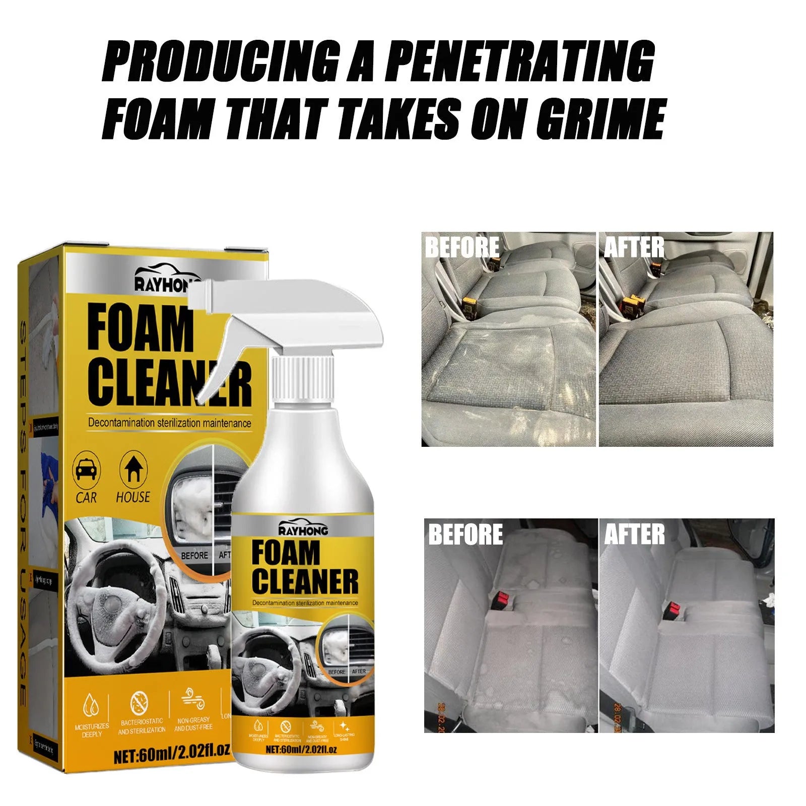 60ml car interior foamed cleaner with 10x10cm sponge in 6x6x11cm box