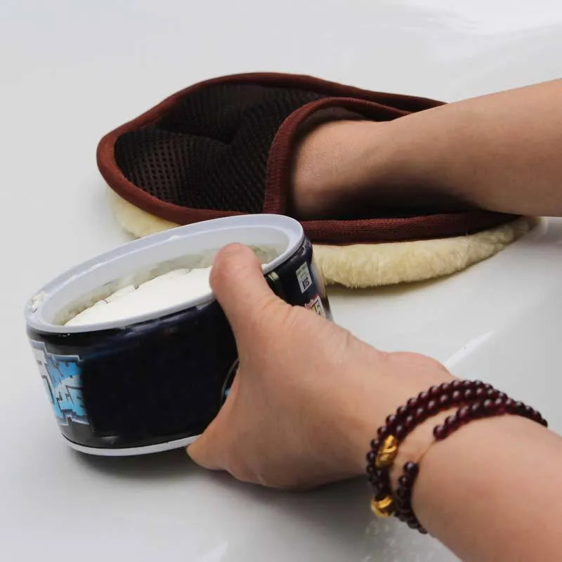Artificial wool car wash cleaning glove 24cm x 15cm with elastic cuff, shown in black colour option