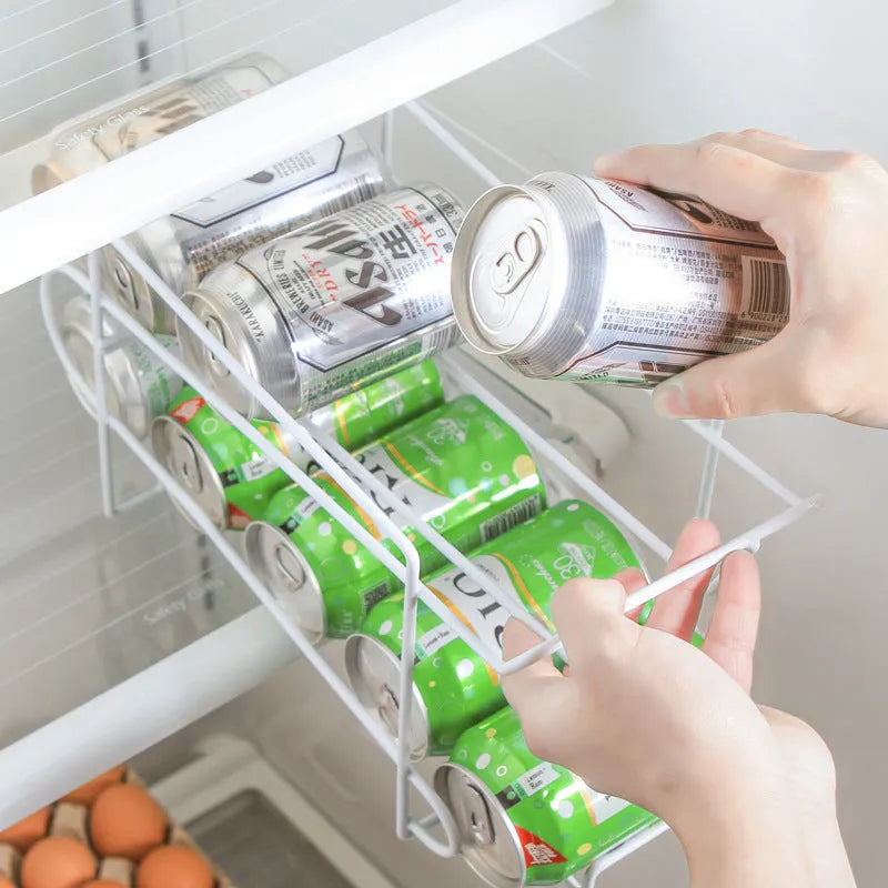 Double-layer iron kitchen storage rack for cans showing two tiers and compact size