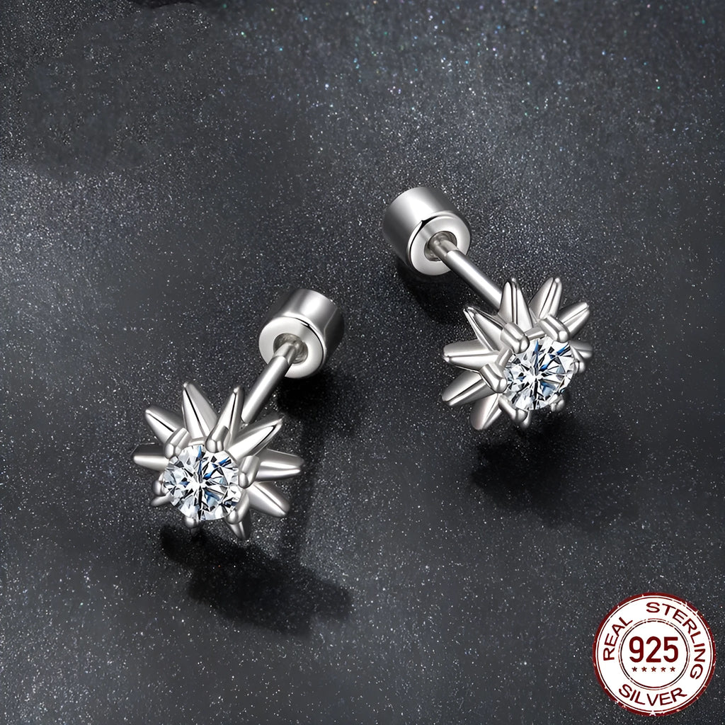 Fashion Simple S925 Sterling Silver Sun Moissanite Stud Earrings with certificate for women