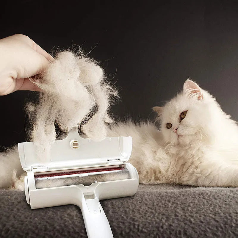 White reusable pet hair remover roller for beds, sofas and car seats, with waste compartment