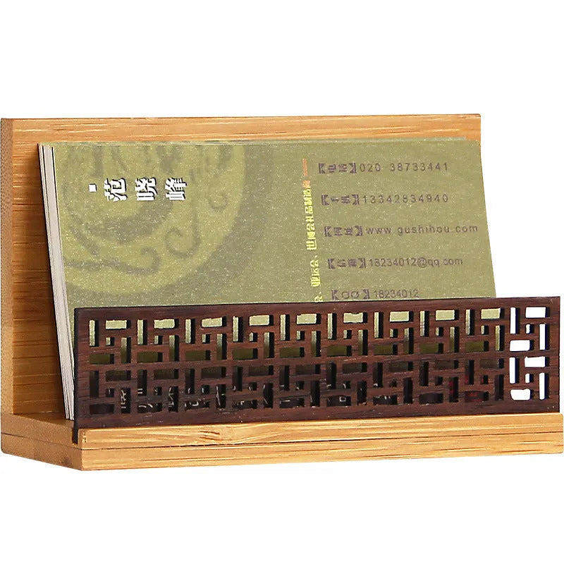 Geometric business gift set in bamboo and black walnut, 35 mm thick, holding up to 80 items for corporate events