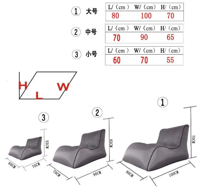 Air sofa outdoor portable single inflatable bed in black, 210T nylon, 0.94kg, 200kg capacity