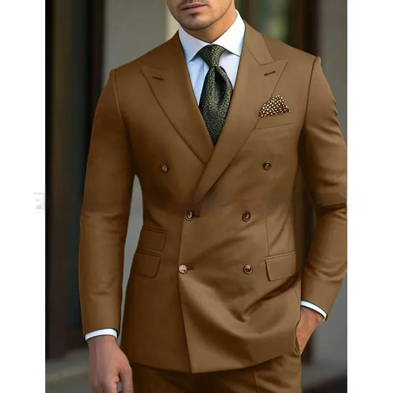 Men's light business style two-piece suit in a cotton blend fabric, shown in navy blue