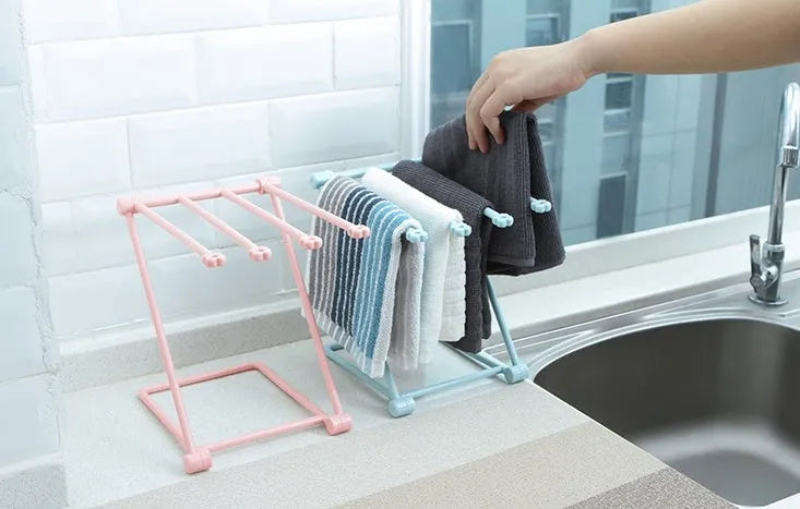 Foldable plastic kitchen towel rack in Nordic colours with punch-free installation