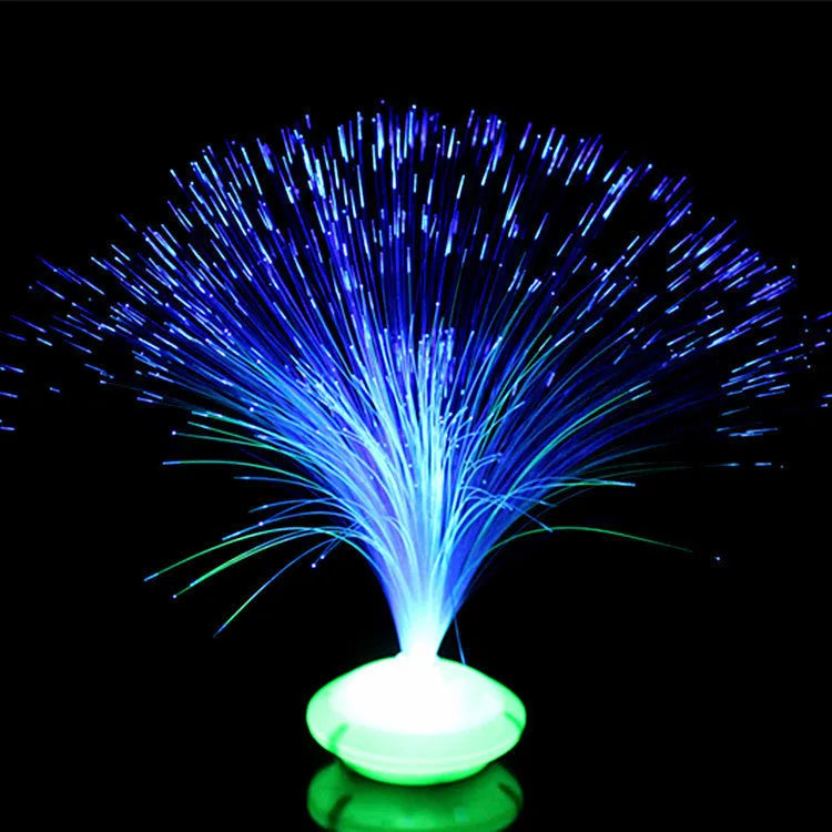 Colorful glowing gypsophila light-up toy with optical fibre head and three LED lights showing blue and red colours