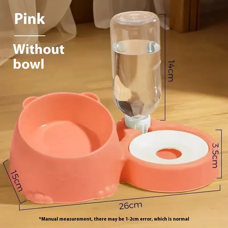 Automatic double-bowl cat drinking fountain in haze blue, made from ceramic and stainless steel.