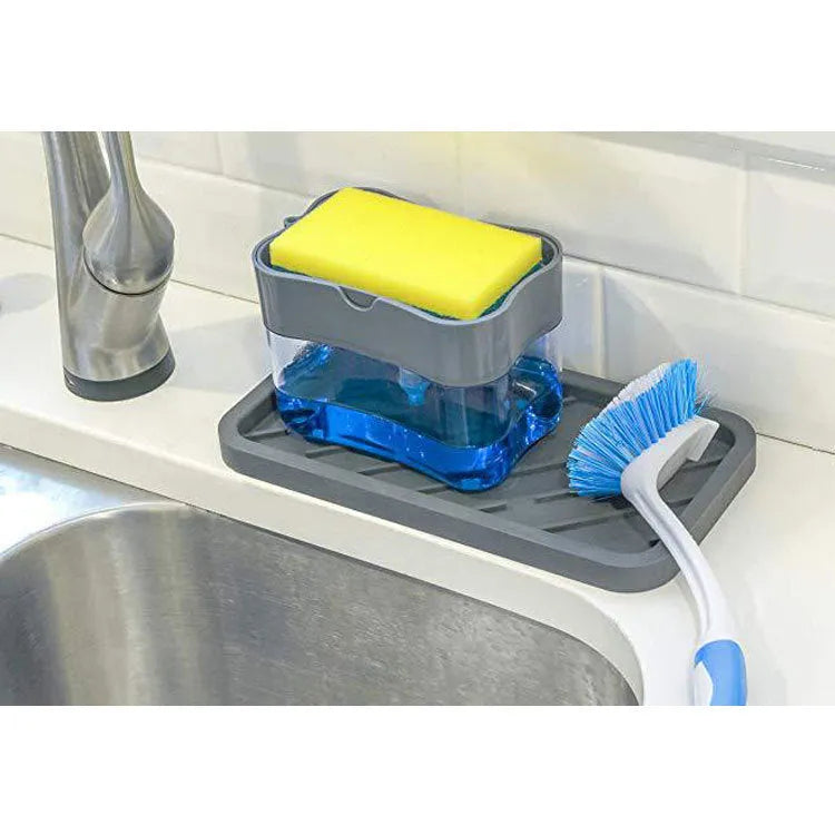 Grey and silver touchless automatic sensor kitchen soap dispenser made of plastic