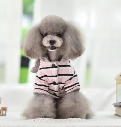 Four legged baby pet clothes in blue or pink, cloth dog outfit with sizes XS to XXL
