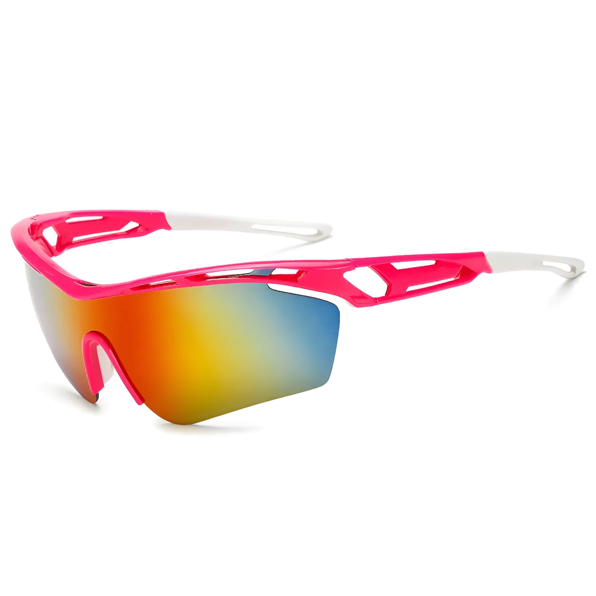 Sports bicycle glasses with PC frame and PC lens, available in five colours including black and green