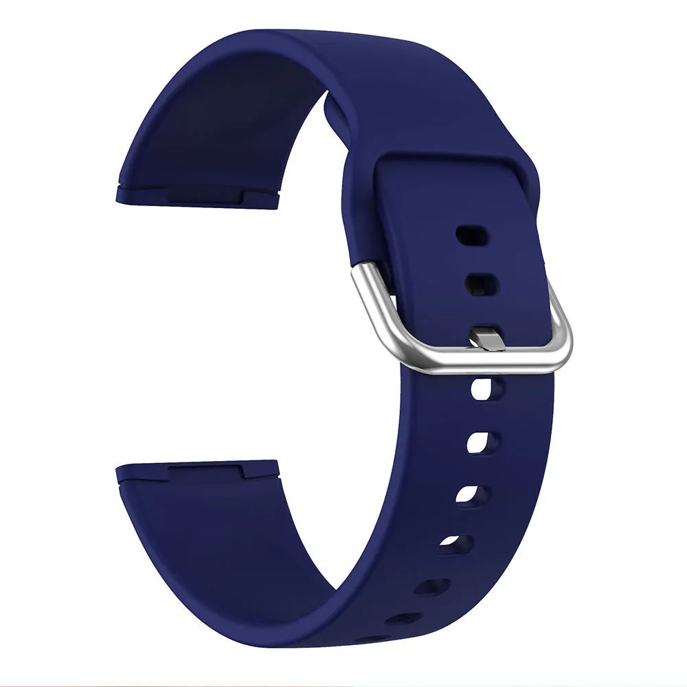 Silicone Fitbit Versa 3 and Sense 2 replacement strap with silver buckle in multiple colour options