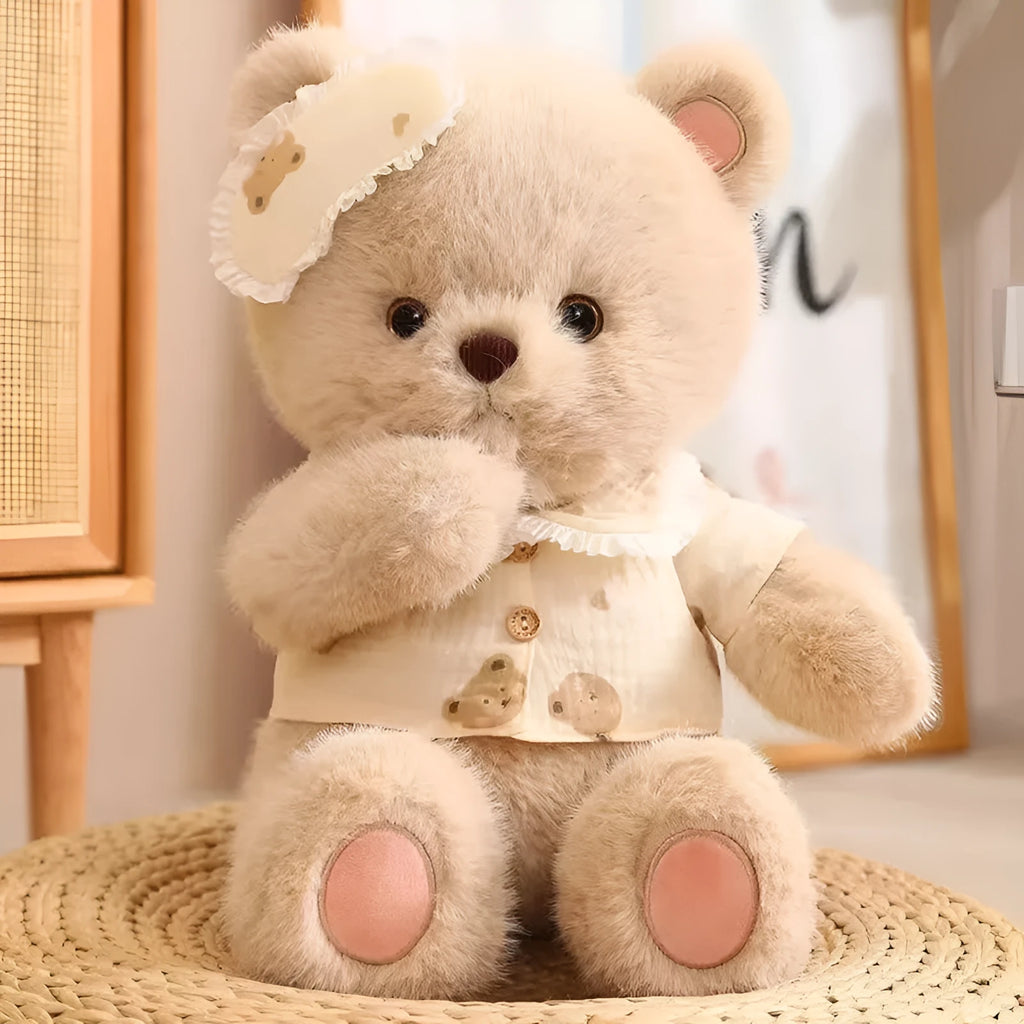 Cute Good Night Bear plush toy with little gold mink velvet fabric, 43cm height, for youth bedroom decoration