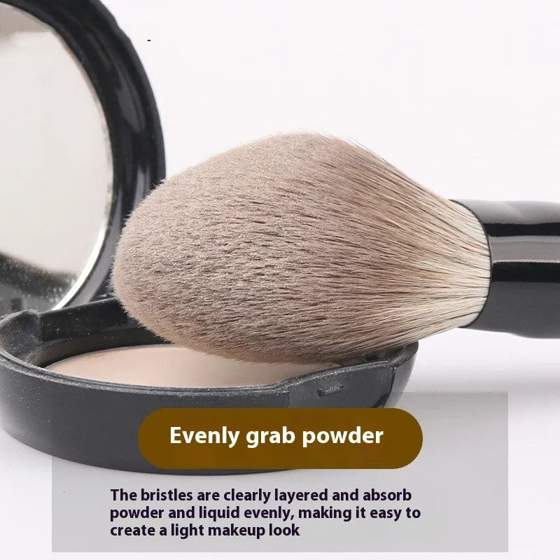 12-piece makeup brush set with wooden handles displayed in open PU brush roll