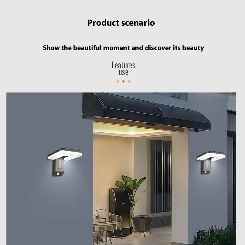 Intelligent outdoor foldable solar wall lamp with induction sensor in pastoral style on garden wall