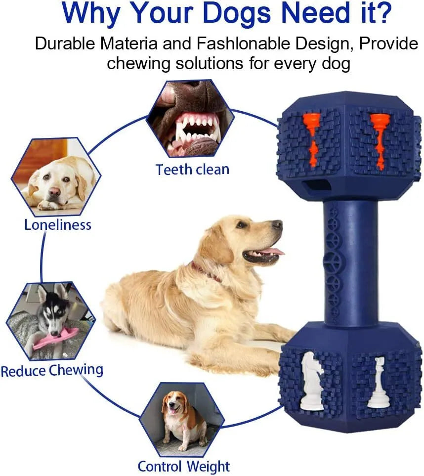 Durable black rubber dumbbell-shaped dog chew toy with textured surface for aggressive chewers.