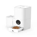 Smart WiFi two-in-one electric pet feeder in white with food and water compartments