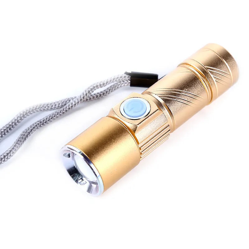LED attack head torch with deep light cup in black, high power hunting and camping flashlight