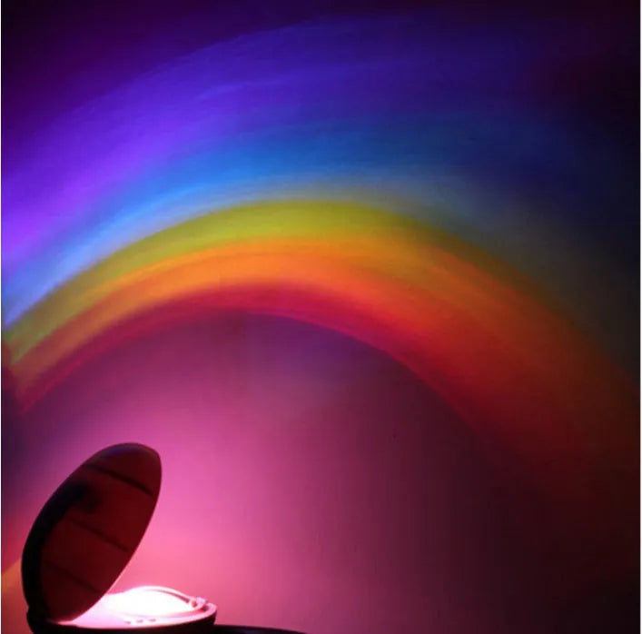 White ABS LED rainbow projection night light with multicolour beam on ceiling