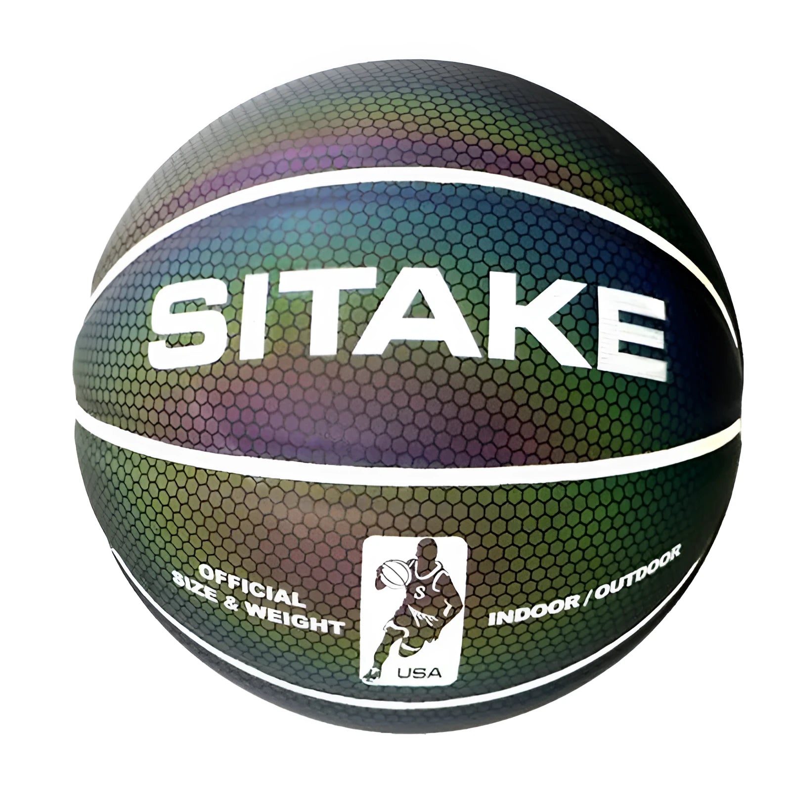 SIT AKE luminous reflective basketball No. 7 size, PU leather, camouflage colour, on outdoor court