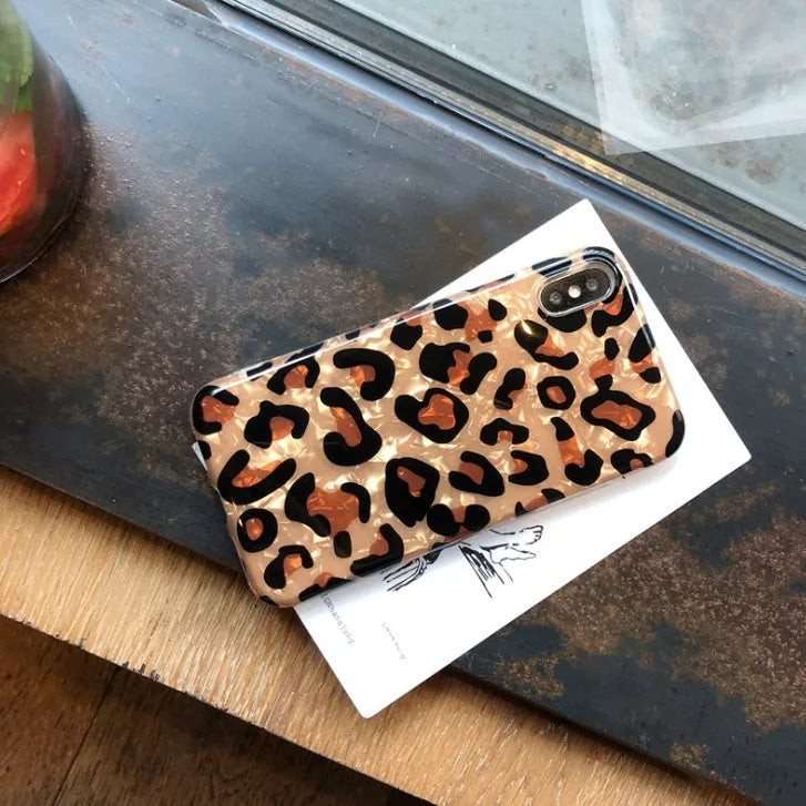 Colourful leopard print silicone and TPU phone case for iPhone models XR, XS Max, 6, 7, 8 Plus.