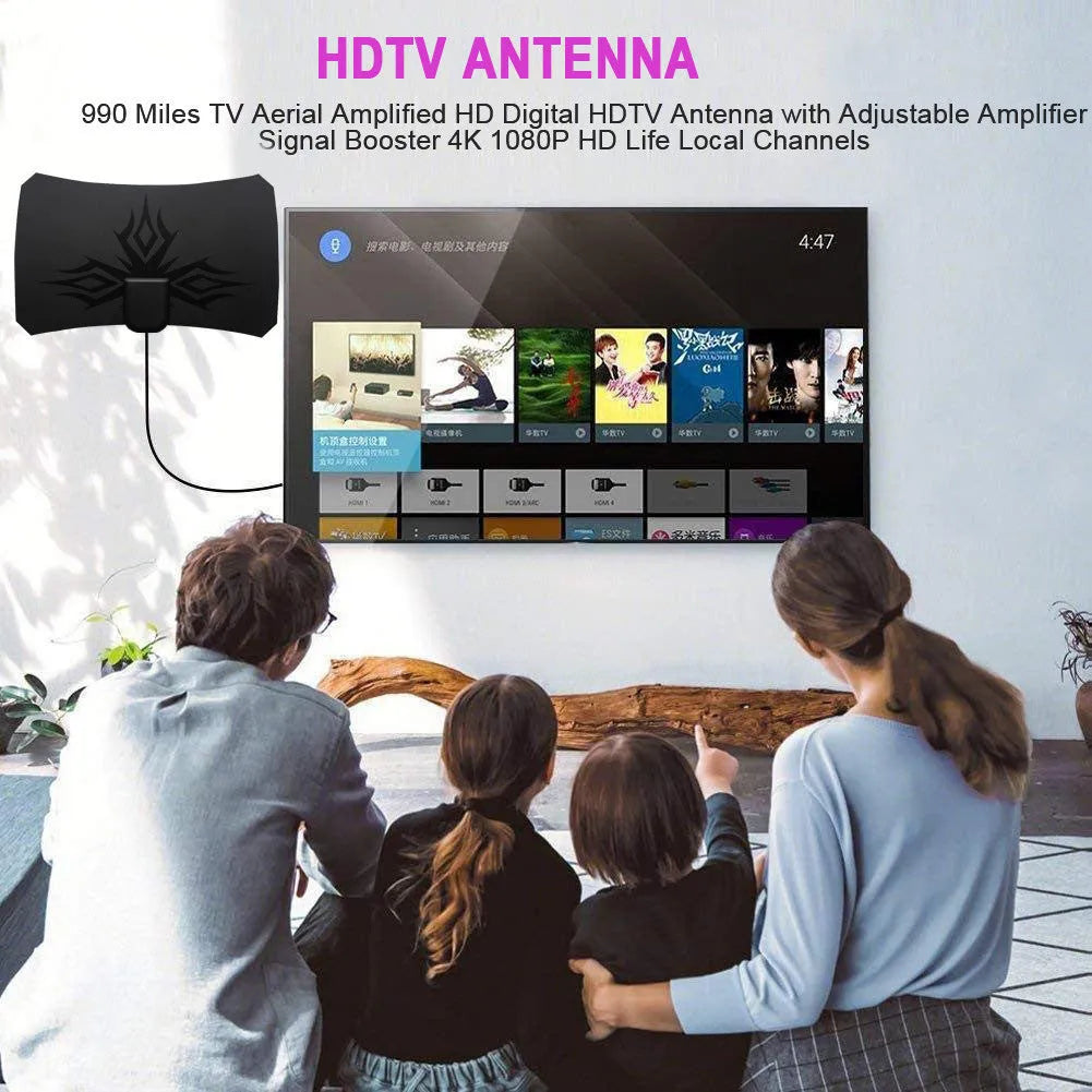 Black irregular flame pattern HDTV antenna for digital TV, VHF and UHF reception, 75 ohm output