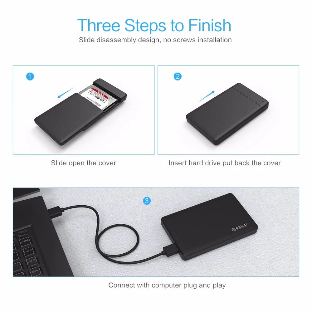 ORICO 2577U3 black external hard drive enclosure for 2.5-inch SATA HDD with USB 3.0 interface