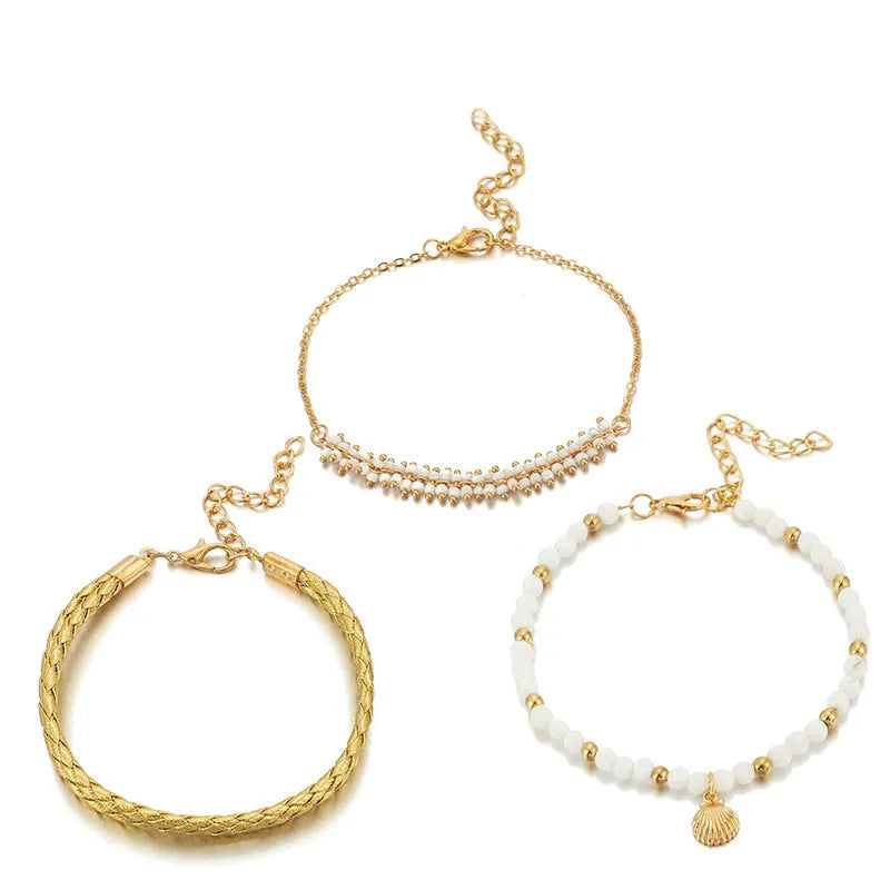 Bohemian 3 set alloy anklets for women three-piece adjustable chain anklet mixed colour pack