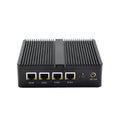 Industrial fanless mini-host computer with compact aluminium chassis measuring 13.6x12.7x4cm